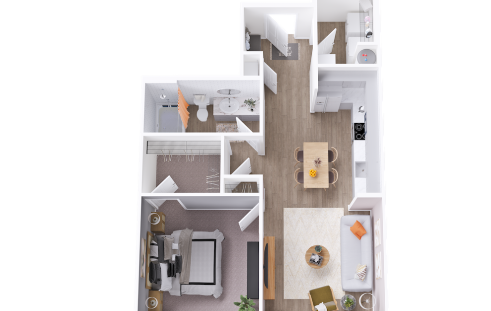 A1A - 1 bedroom floorplan layout with 1 bath and 707 square feet. (3D)