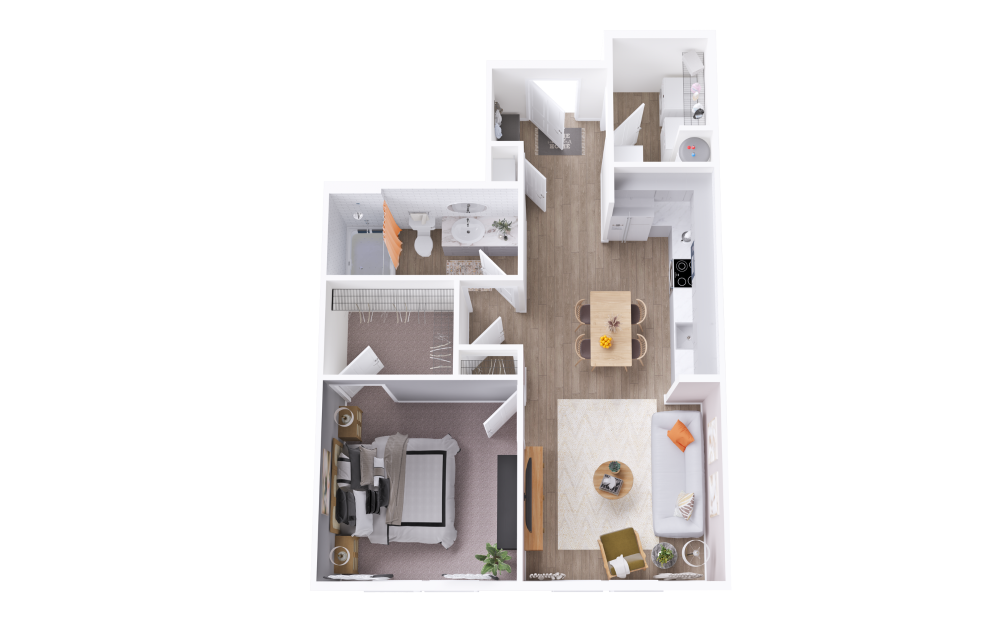 A1A - 1 bedroom floorplan layout with 1 bath and 707 square feet. (3D)