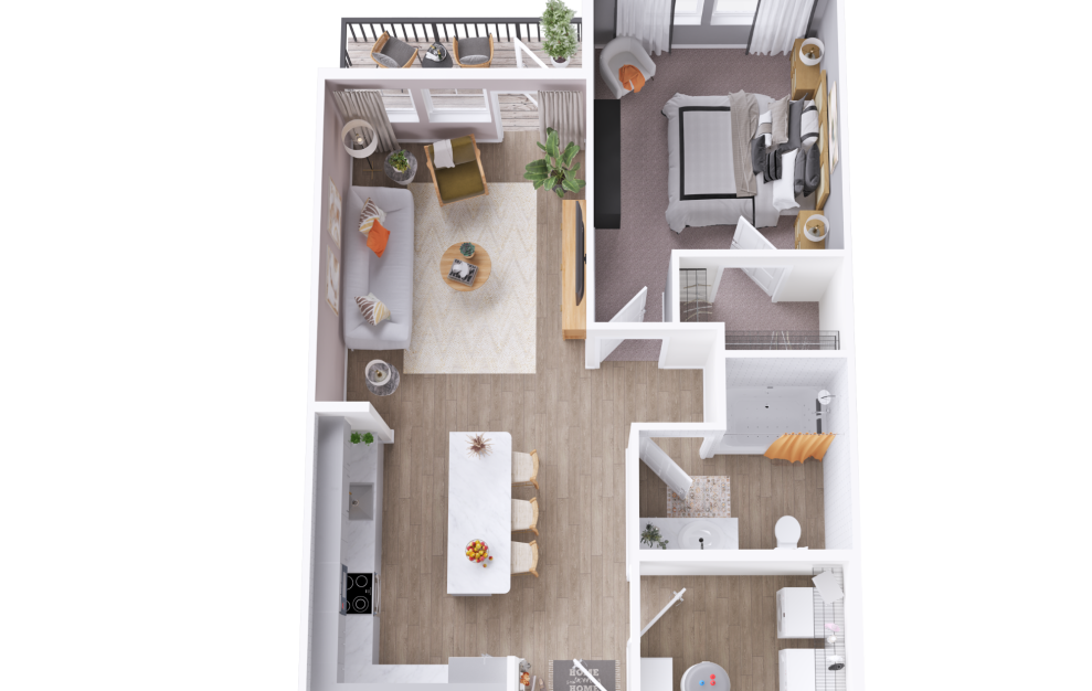 A1B - 1 bedroom floorplan layout with 1 bath and 756 square feet. (3D)