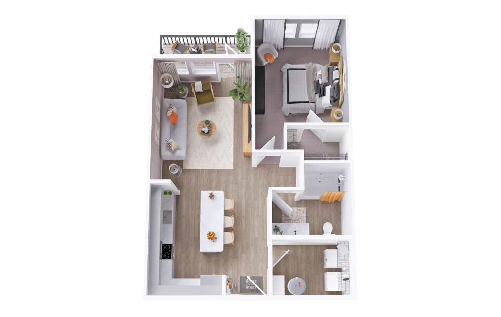 A1B - 1 bedroom floorplan layout with 1 bath and 756 square feet. (3D)