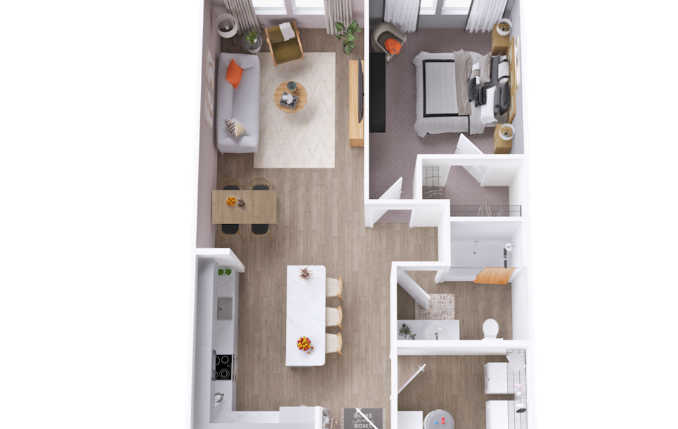 A1C - 1 bedroom floorplan layout with 1 bath and 816 square feet. (3D)