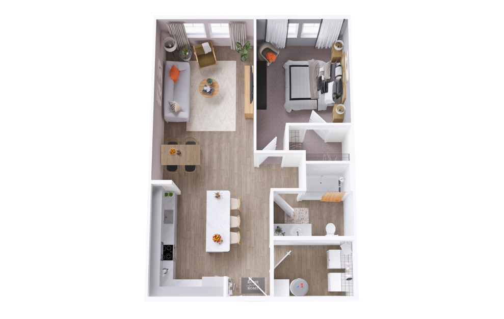 A1C - 1 bedroom floorplan layout with 1 bath and 816 square feet. (3D)