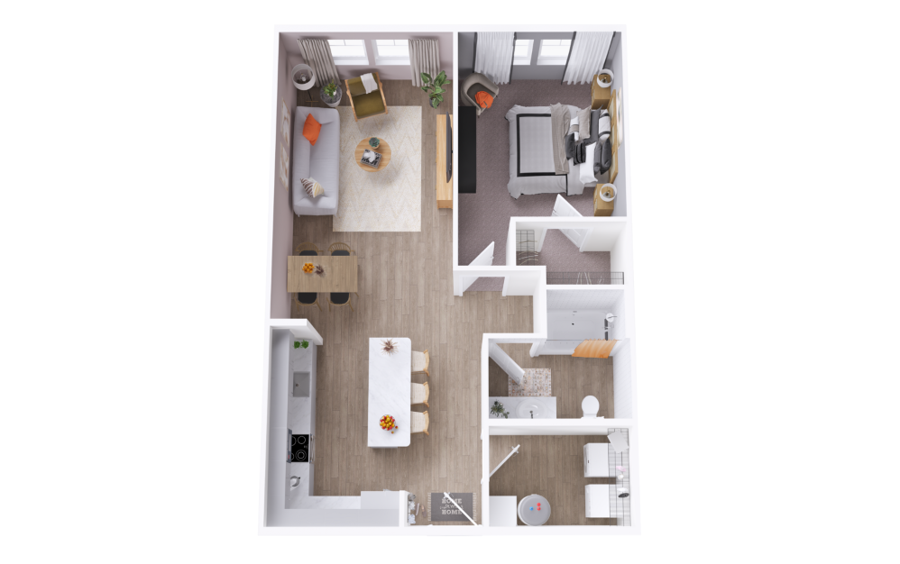 A1C - 1 bedroom floorplan layout with 1 bathroom and 816 square feet (3D)